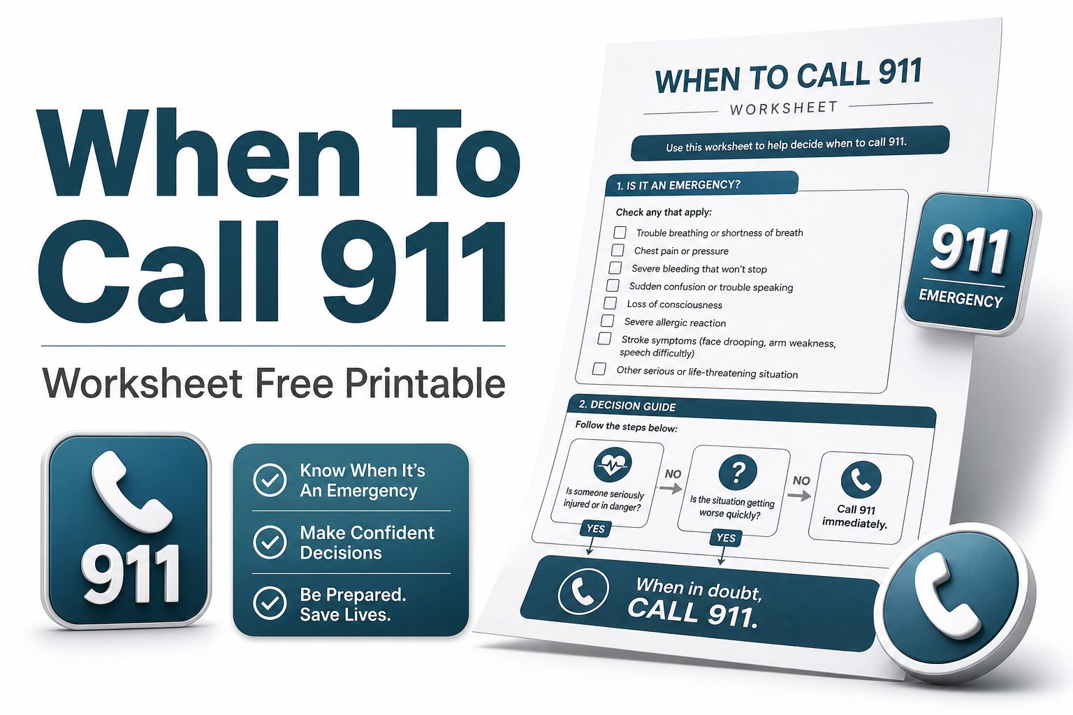 when-to-call-911-worksheet-free-printable-e1225 Free printable worksheet teaching kids when to call 911