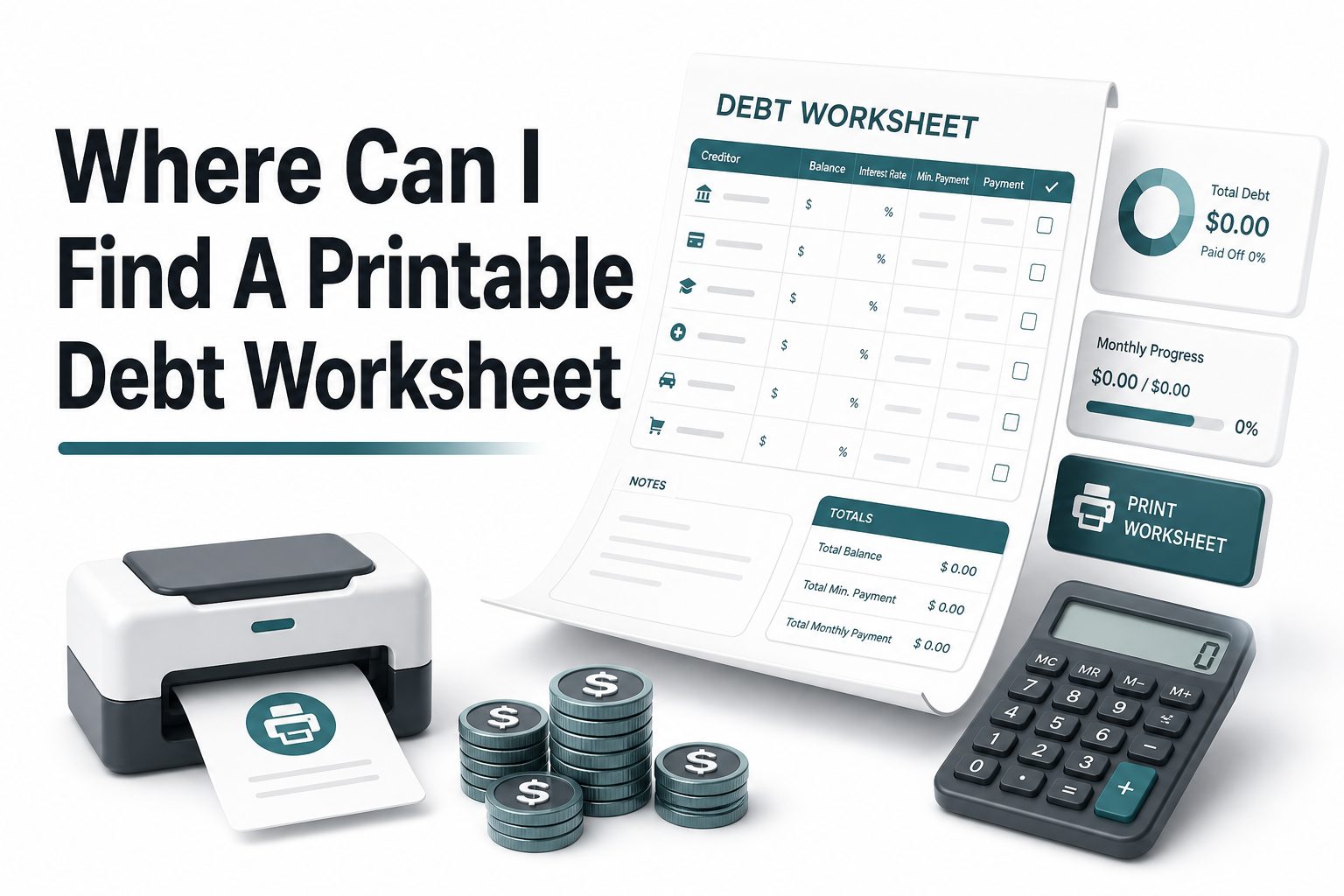 where-can-i-find-a-printable-debt-worksheet-e1646 Printable debt worksheet on a desk with calculator and pen
